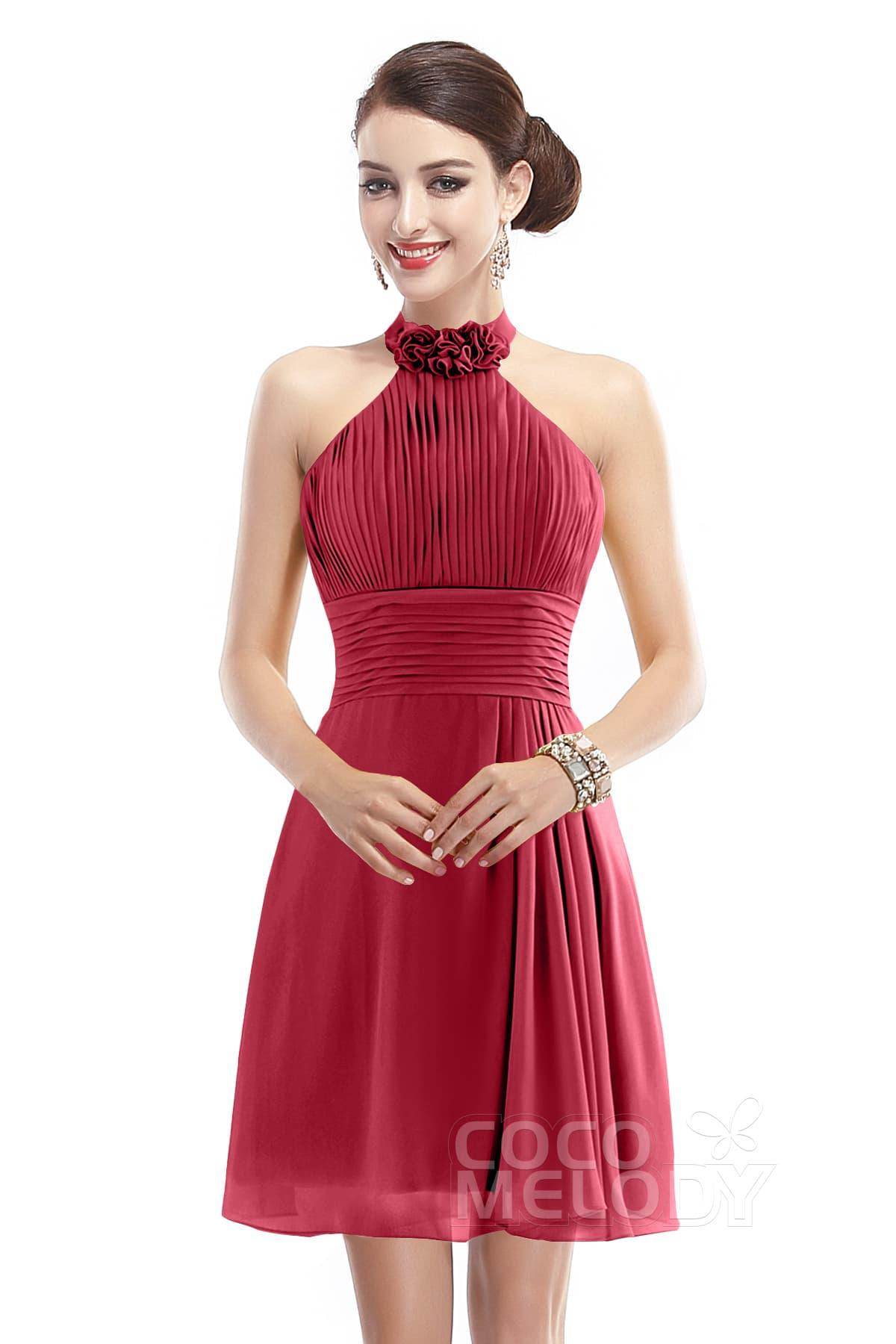 A-Line Short-Mini Chiffon Bridesmaid Dress COZK1401B - COCOMELODY
